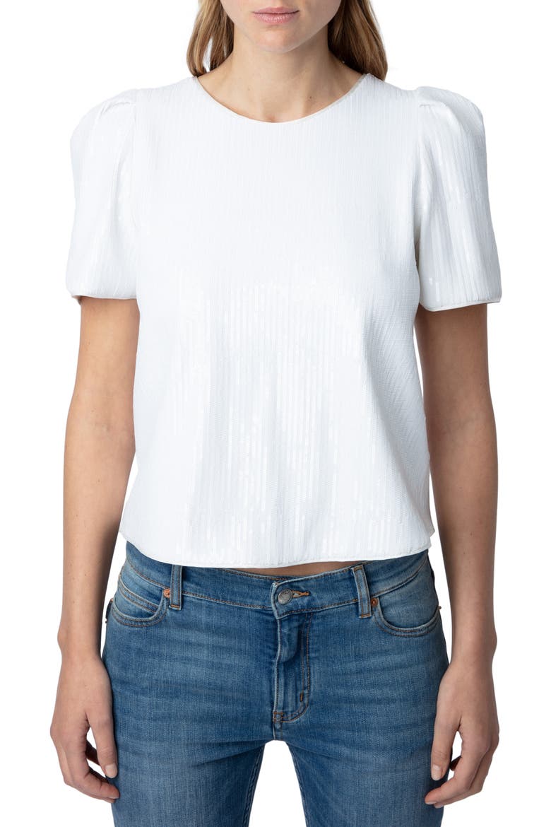 Tchao Sequin Short Sleeve Top, Main, color, JUDO