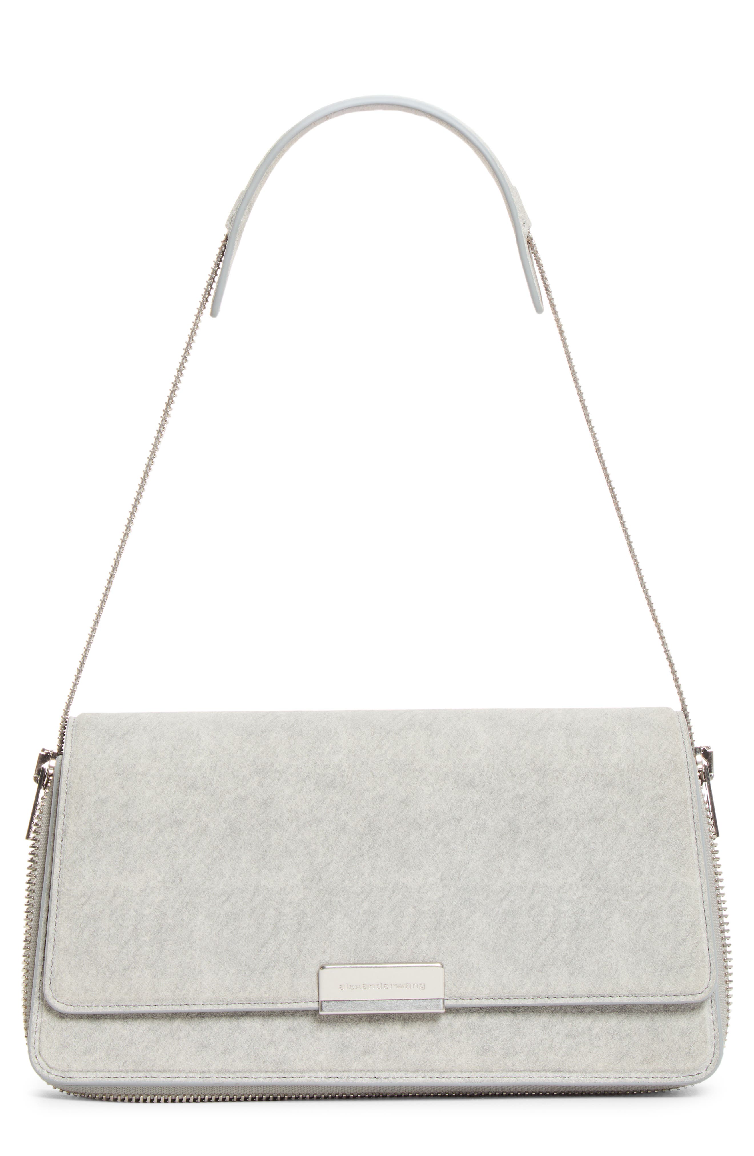 Medium Siren Leather Shoulder Bag, Main, color, HEATHER GREY