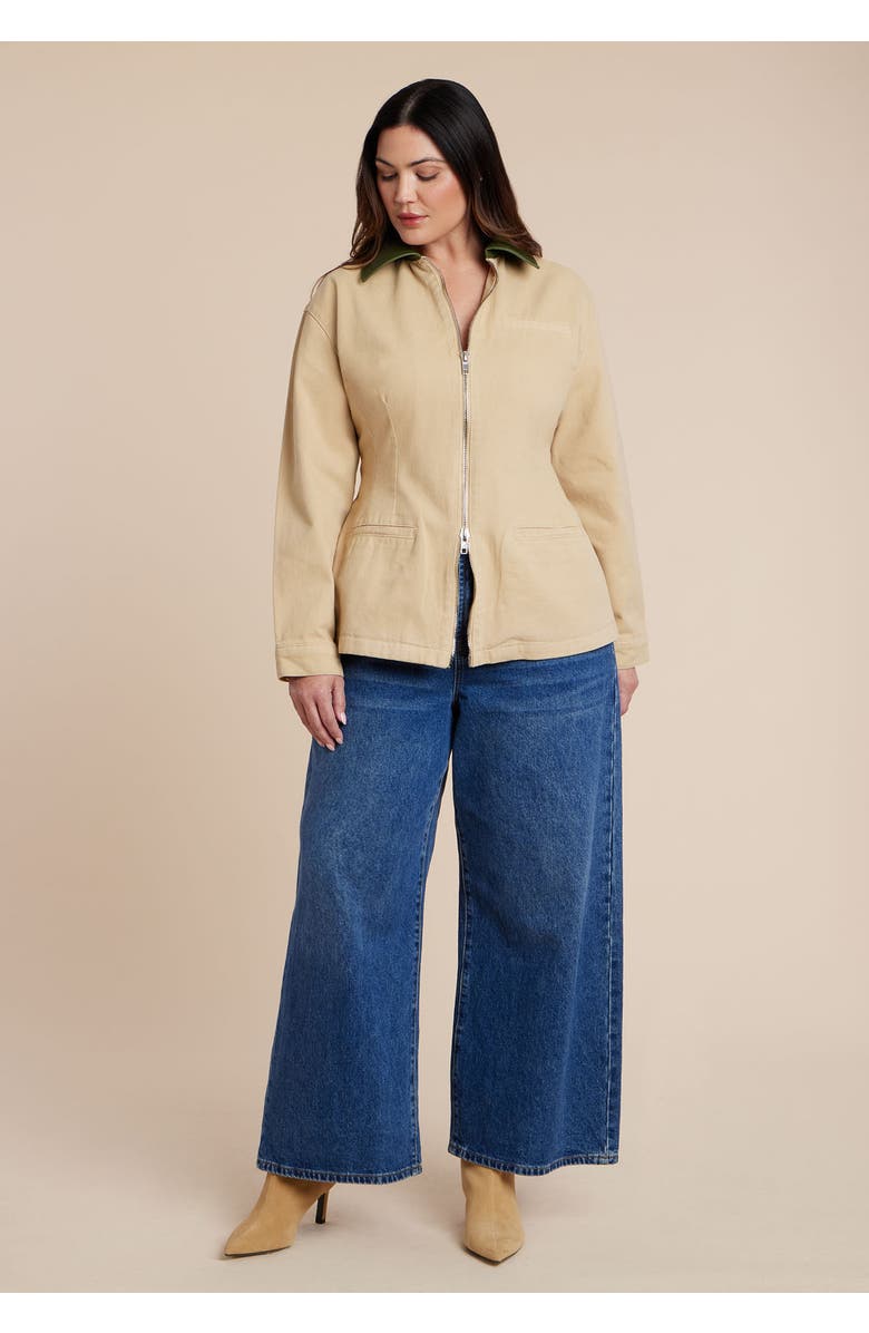 ELOQUII Nipped Waist Barn Jacket With Faux Leather Collar, Alternate, color, Ginger Root