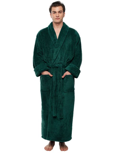 Mens Shawl Collar Long Fleece Bathrobe