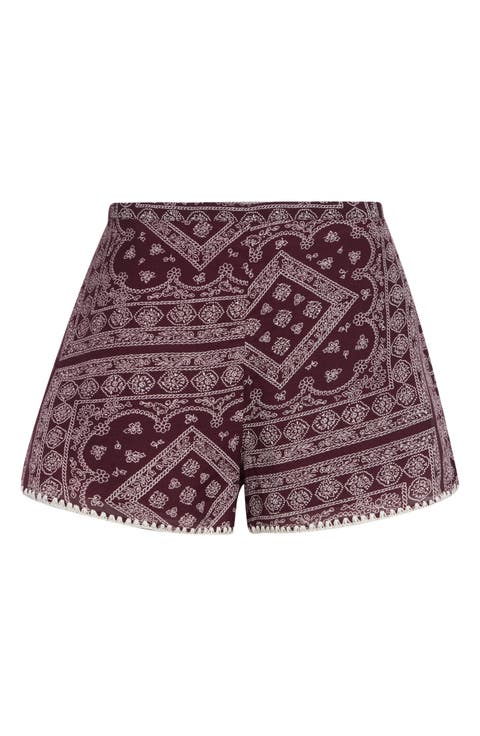 Tennison Bandana Print High Rise Cotton Blend Shorts