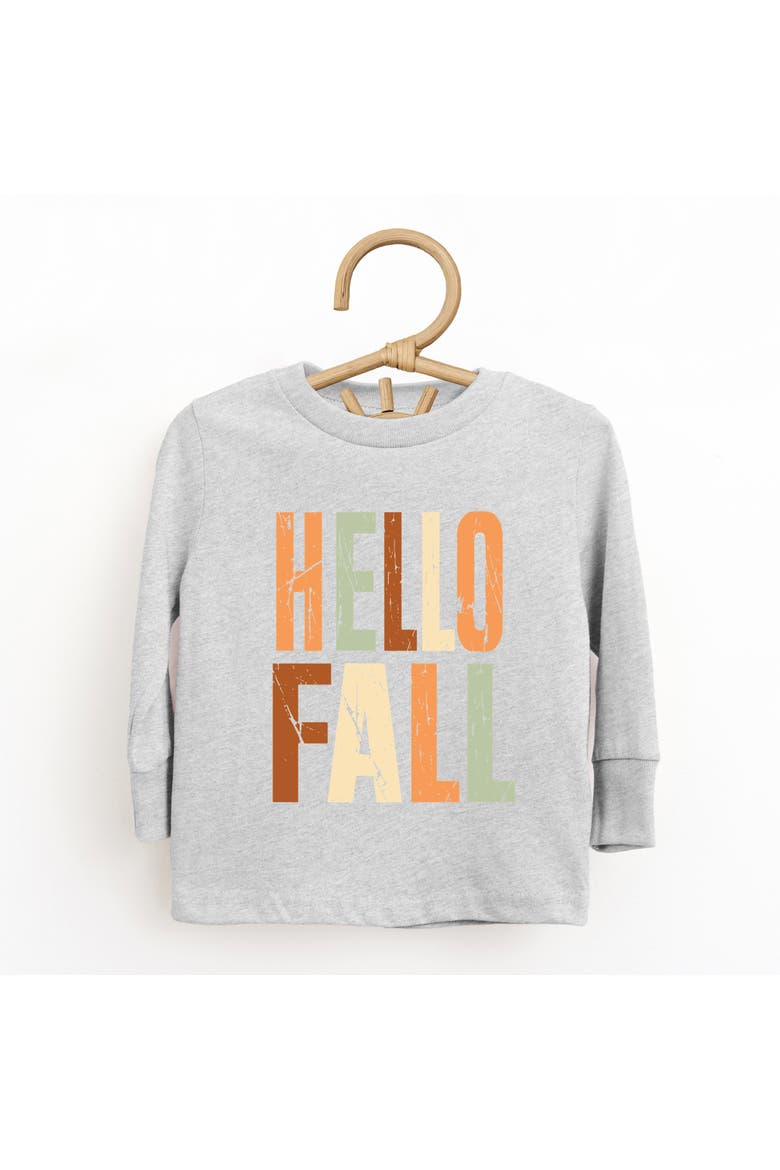 Hello Fall Autumn Colors Toddler Long Sleeve Graphic Tee, Alternate, color, Heather Grey
