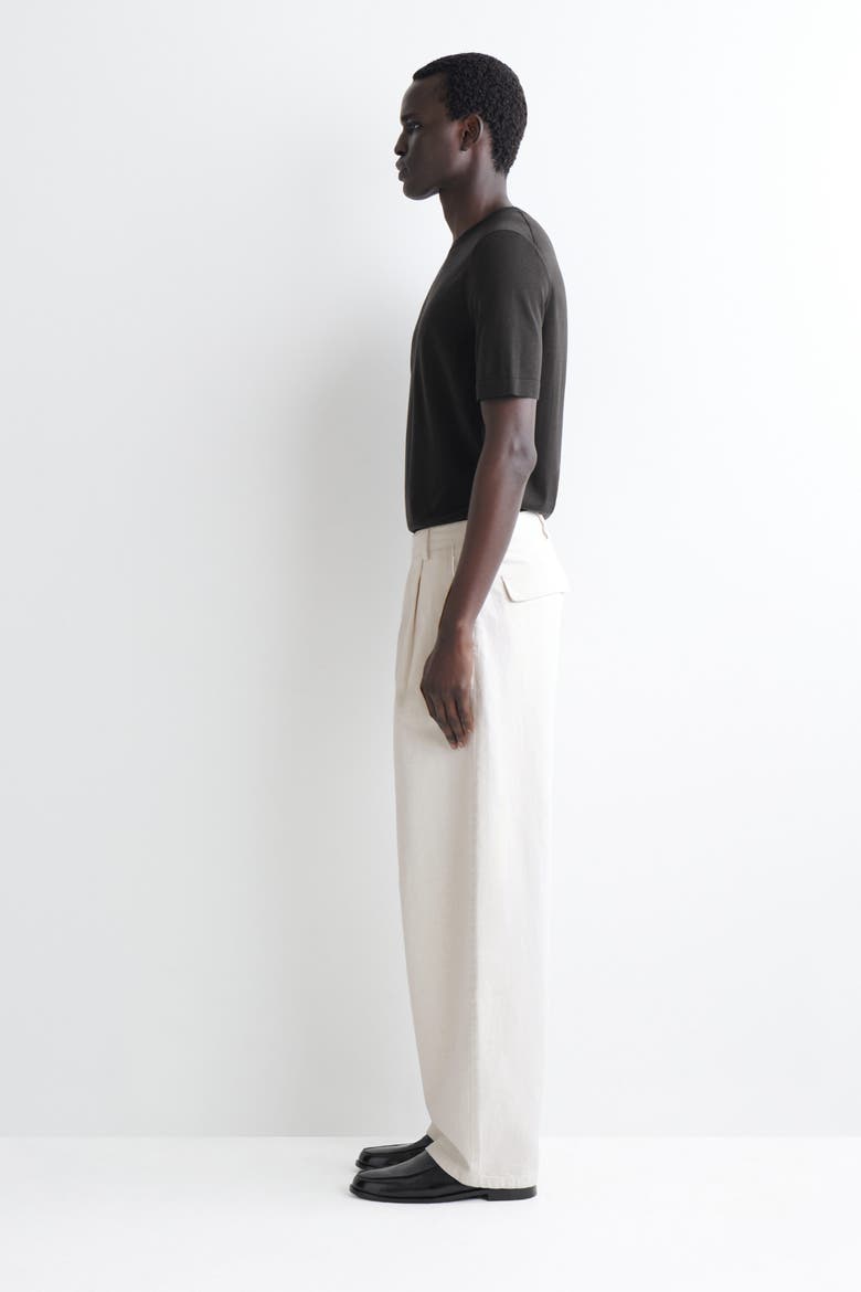 Belted Denim Relaxed-fit Barrel-leg Pants, Alternate, color, OFF-WHITE