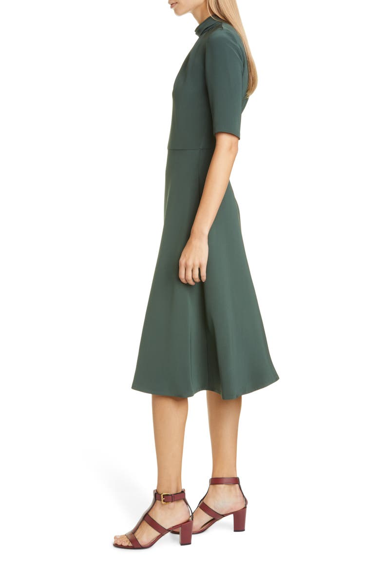 Twist Neck Crepe Midi Dress, Alternate, color, HUNTER GREEN