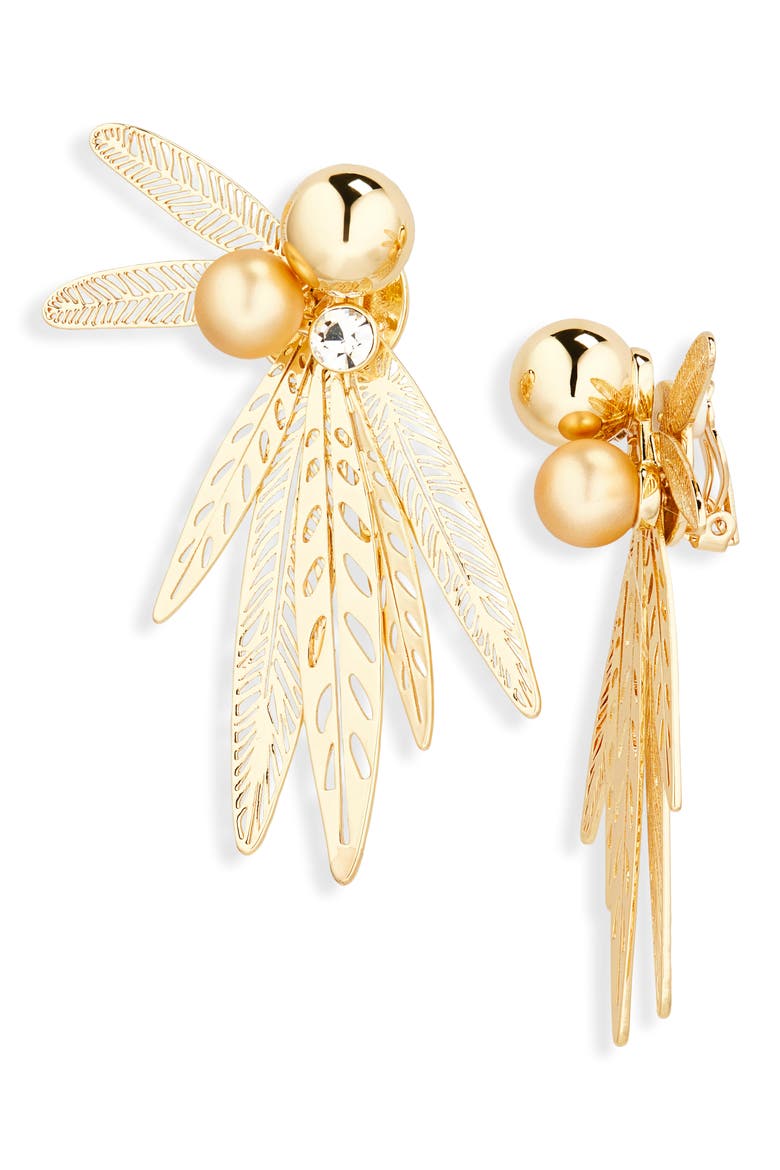 Olive Leaf Clip-On Earrings, Main, color, GOLD