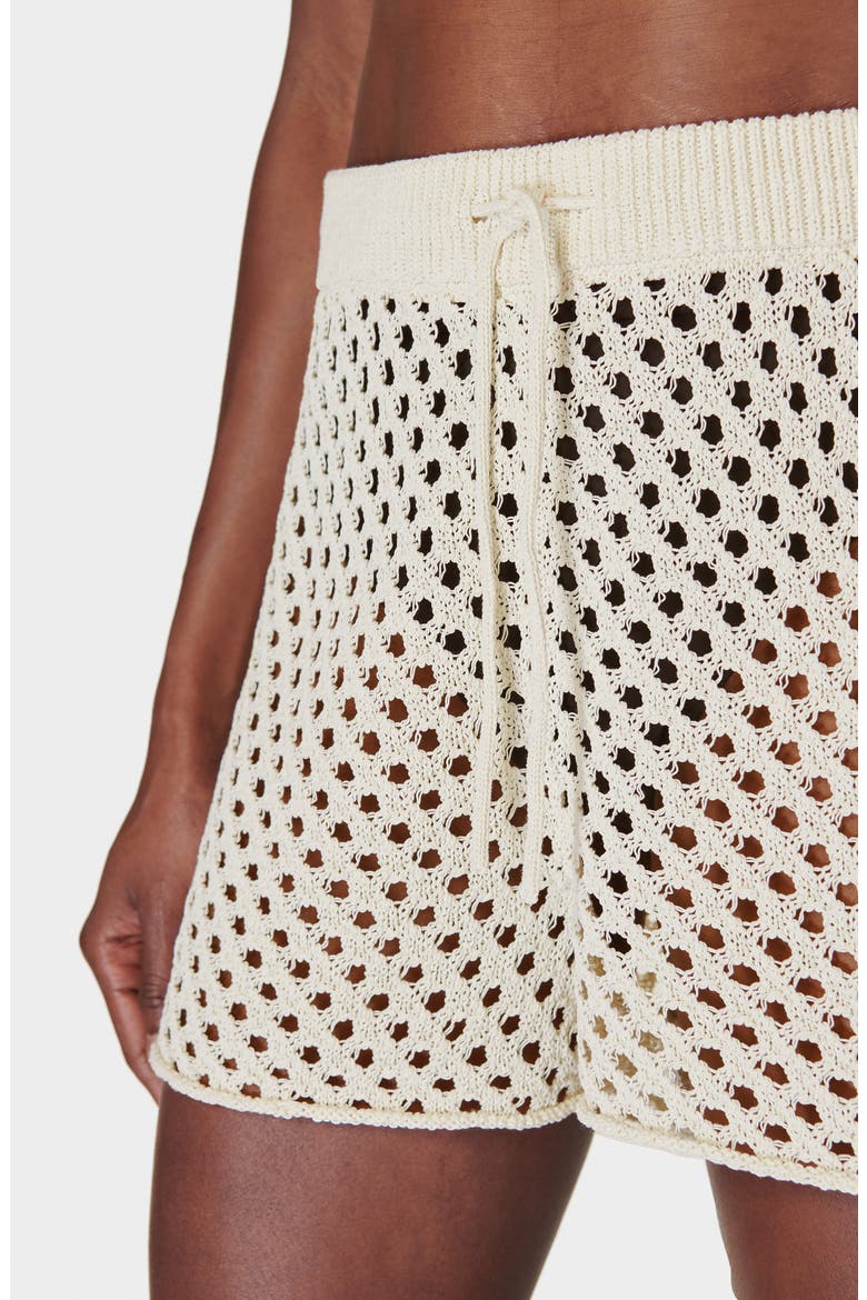 Beachside Open Stitch Cover-Up Sweater Shorts, Alternate, color, LILY WHITE