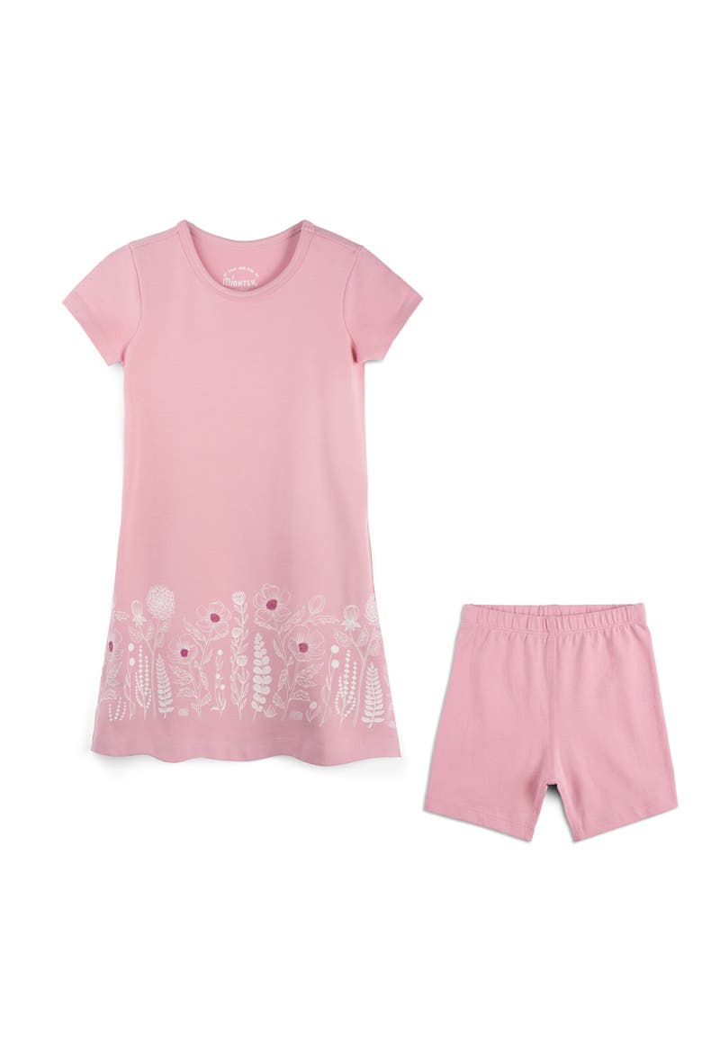 Organic Cotton Short Sleeve T-Shirt Dress & Biker Short 2-piece Set, Main, color, Ballet Pink