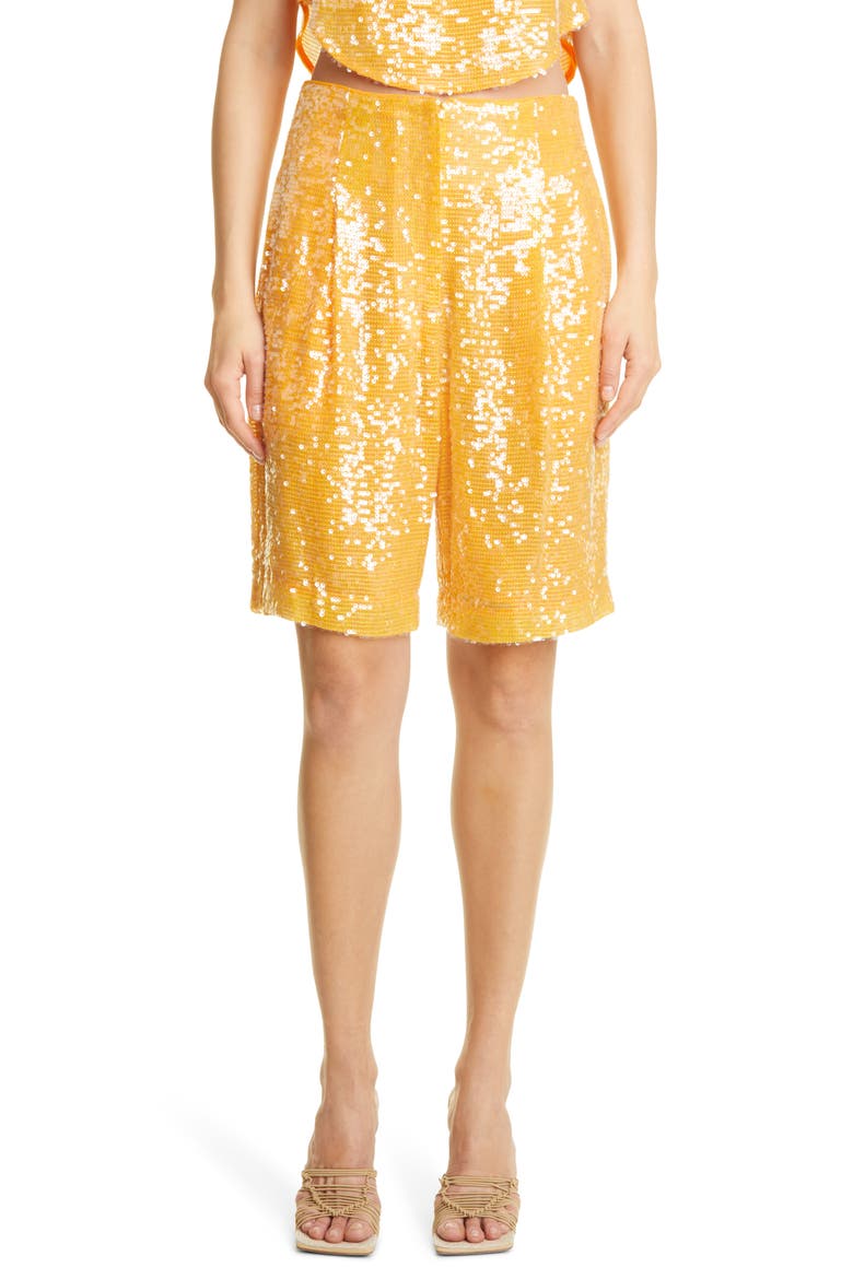 High Waist Sequin Bermuda Shorts, Main, color, BURNT ORANGE