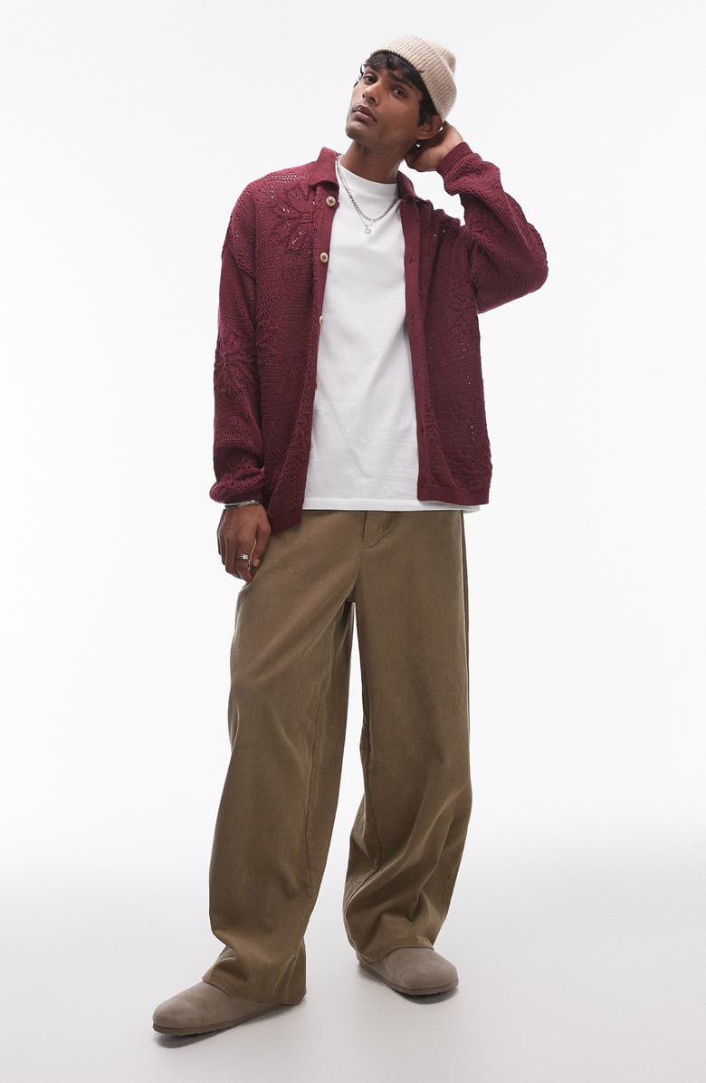 Topman Oversize Floral Jacquard Cotton Pointelle Cardigan, Alternate, color, 