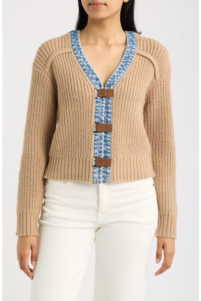 Denim Trim Cardigan, Main, color, TAN