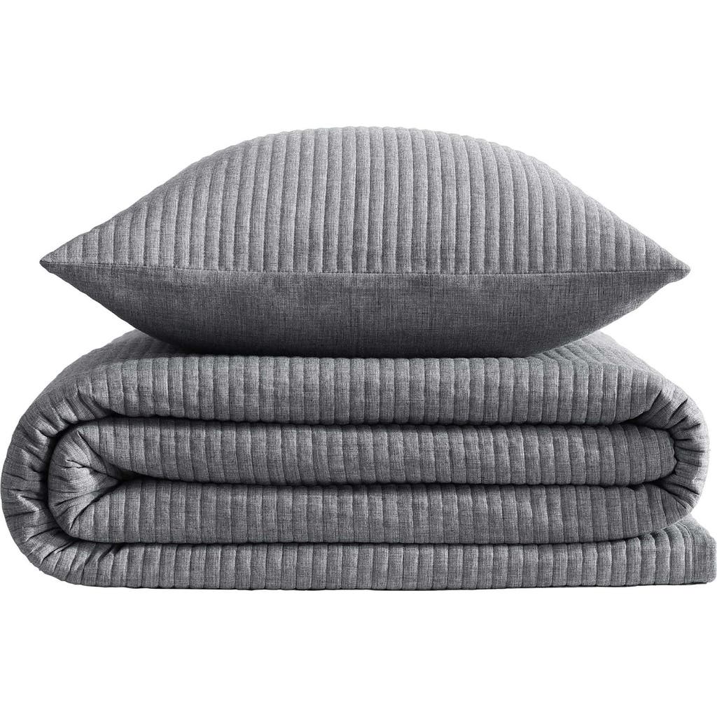 Calvin Klein Mini Channel Stitch Queen Quilt & Shams Set In Dark Grey