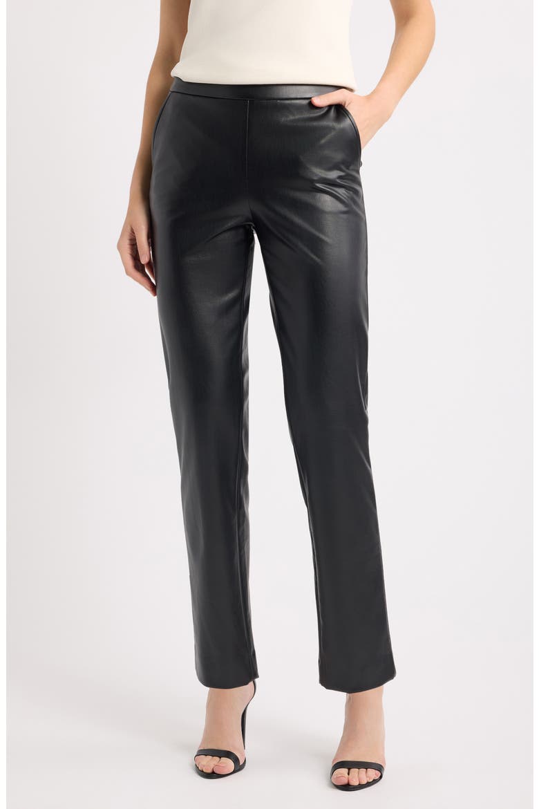 Pull On Faux Leather Straight Leg Pants, Main, color, ANNE BLACK