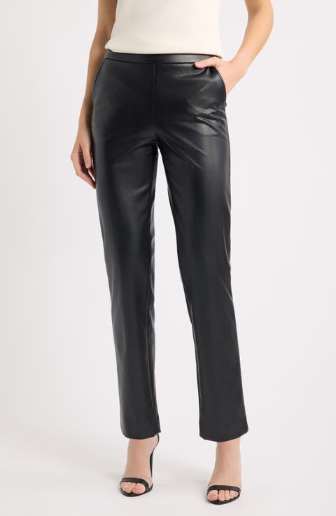 Pull On Faux Leather Straight Leg Pants