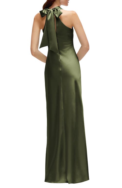 Shop After Six Bias Cut Stretch Satin Charmeuse Gown In Olive Green