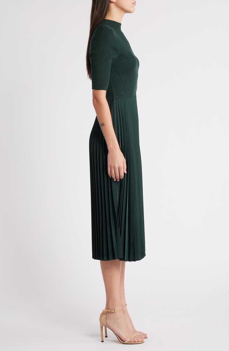 BOSS Fireanami Shimmer Sweater Dress with Plissé Skirt, Alternate, color, Court Green