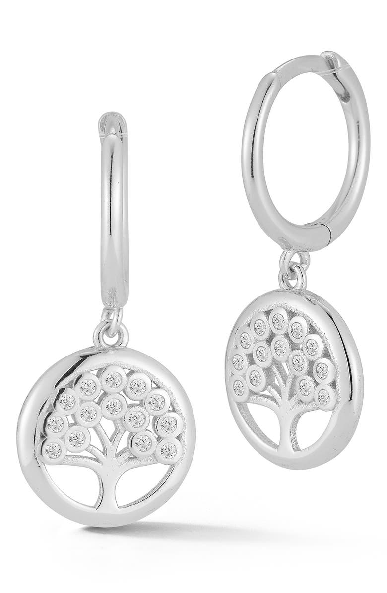 GLAZE JEWELRY 14K Gold Plate Sterling Silver CZ Tree of Life Dangle Hoop Earrings, Main, color, 