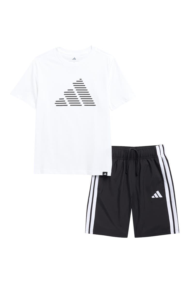 Kids' 3-Stripes T-Shirt & Shorts Set, Main, color, WHITE