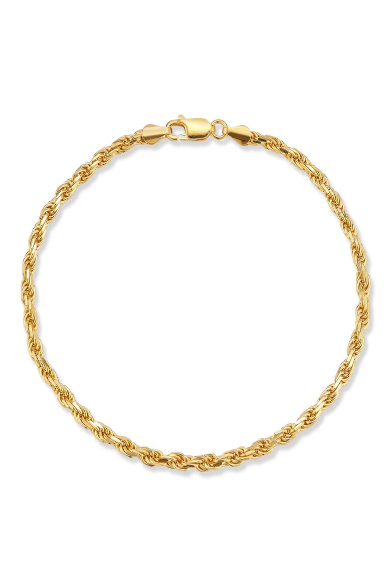 Men's 3mm Rope Chain Bracelet, Main, color, GOLD