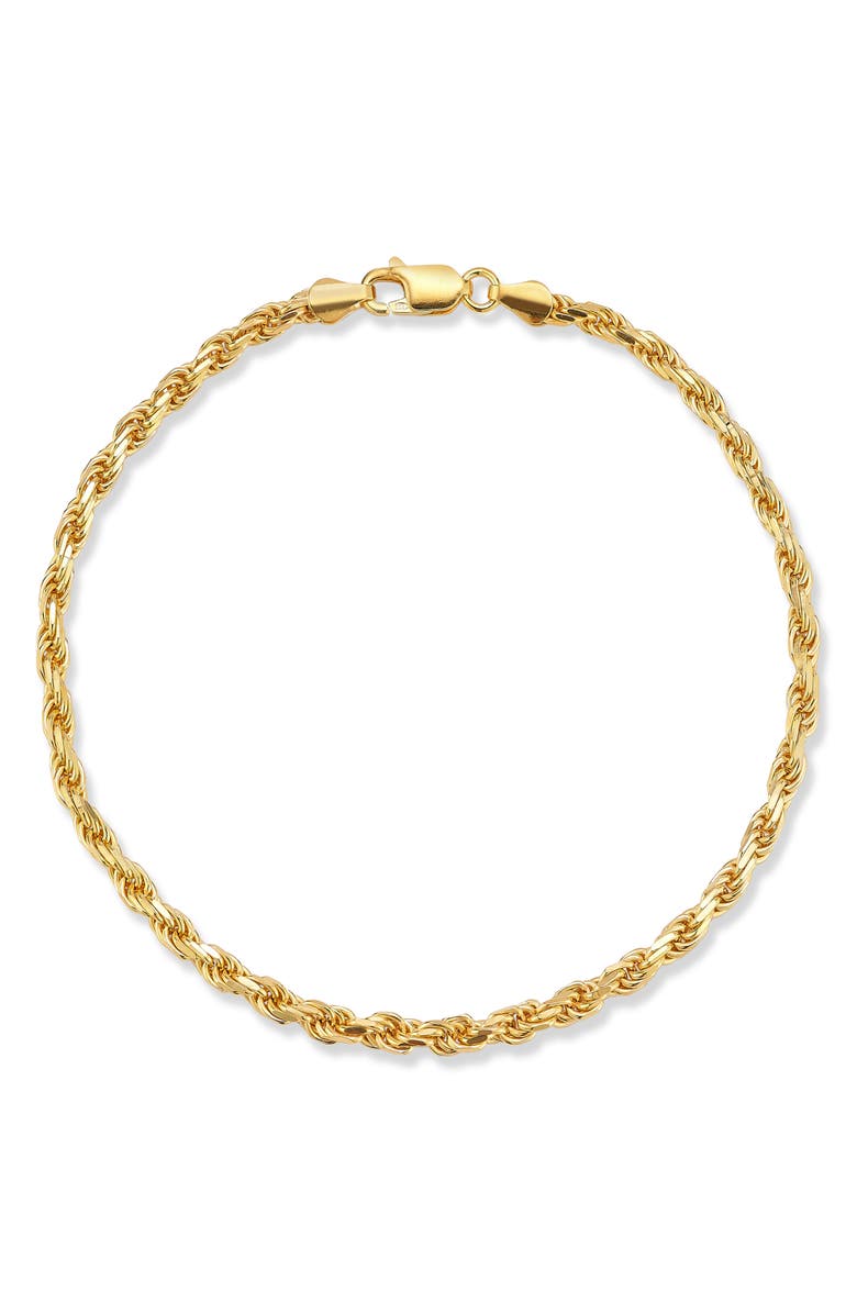 Yield of Men Men's 3mm Rope Chain Bracelet, Main, color, Gold