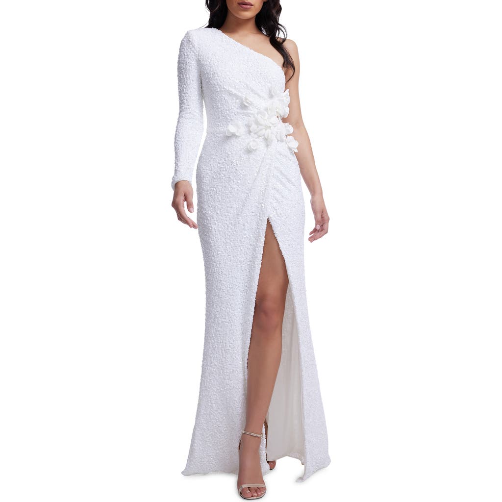Dress the Population Francis Sequin One-Shoulder Gown in White