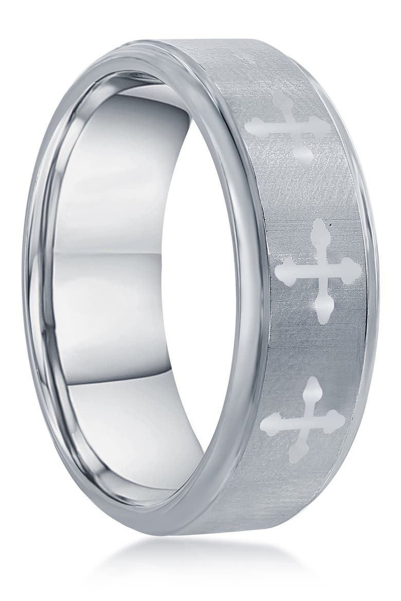 Men's Tungsten Cross Ring, Alternate, color, SILVER