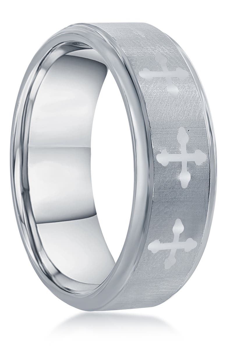 BLACKJACK Men's Tungsten Cross Ring, Alternate, color, Silver