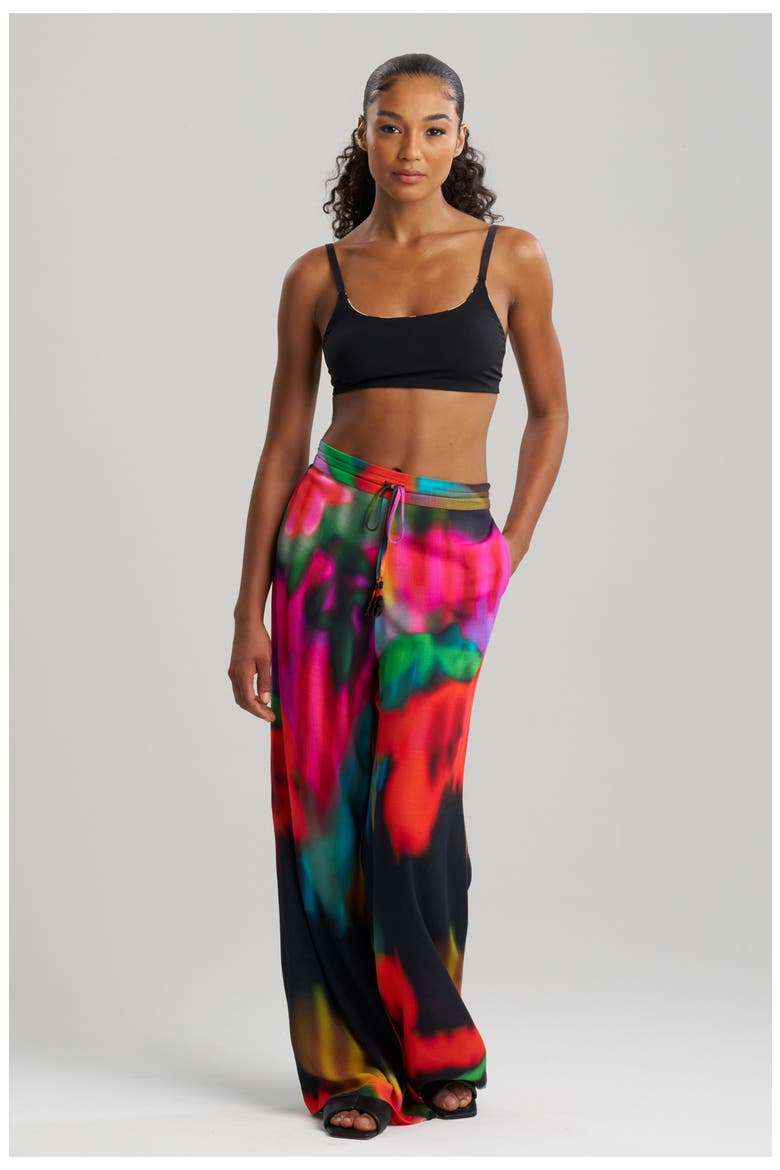 Floral Mirage - Printed Rayon Pants w/ Tassel, Main, color, Black