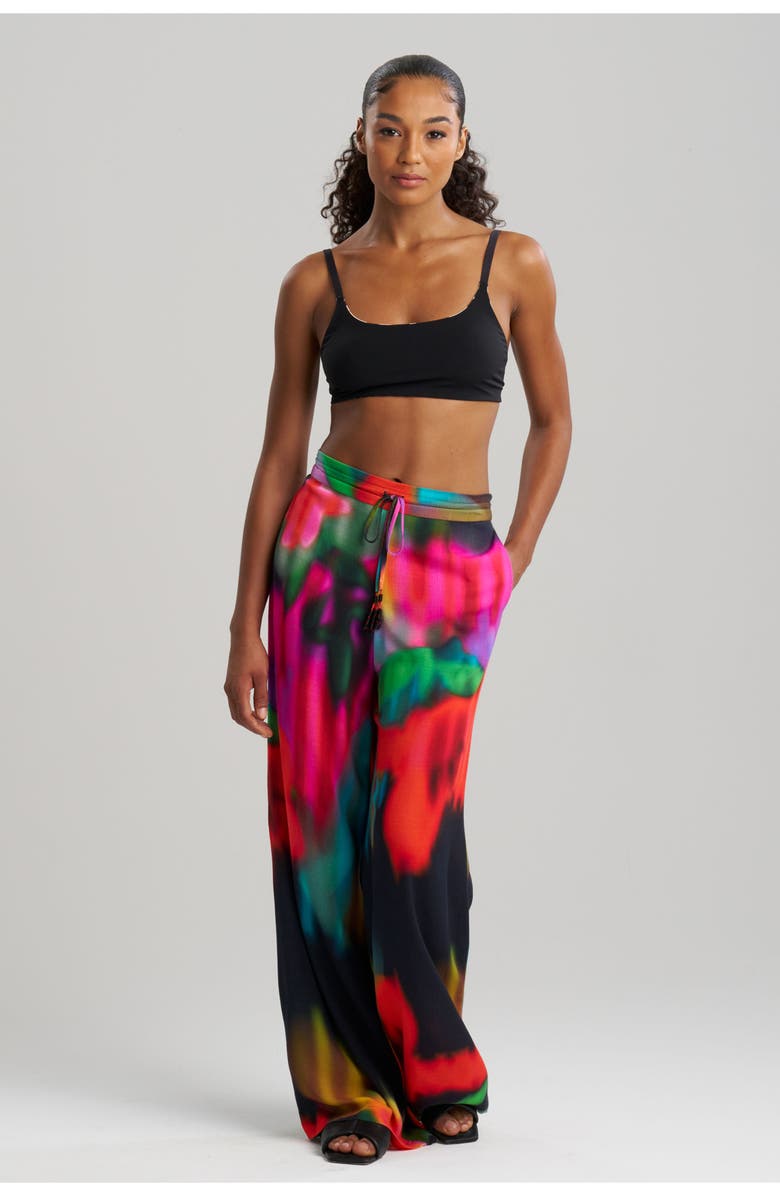 Natori Floral Mirage - Printed Rayon Pants w/ Tassel, Main, color, Black