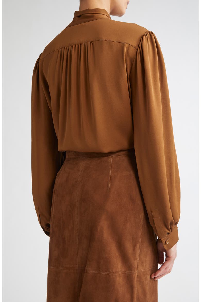 Melania Tie Neck Silk Crêpe de Chine Top, Alternate, color, TOBACCO