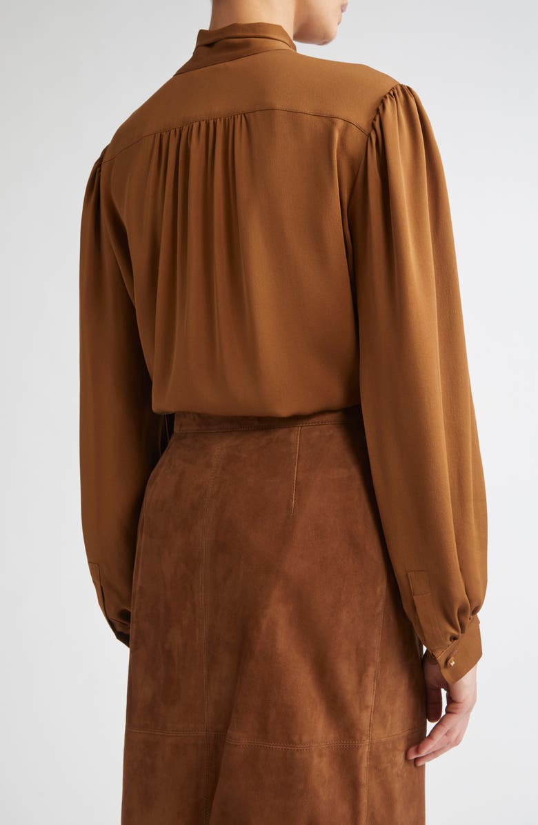 Max Mara Melania Tie Neck Silk Crêpe de Chine Top, Alternate, color, Tobacco