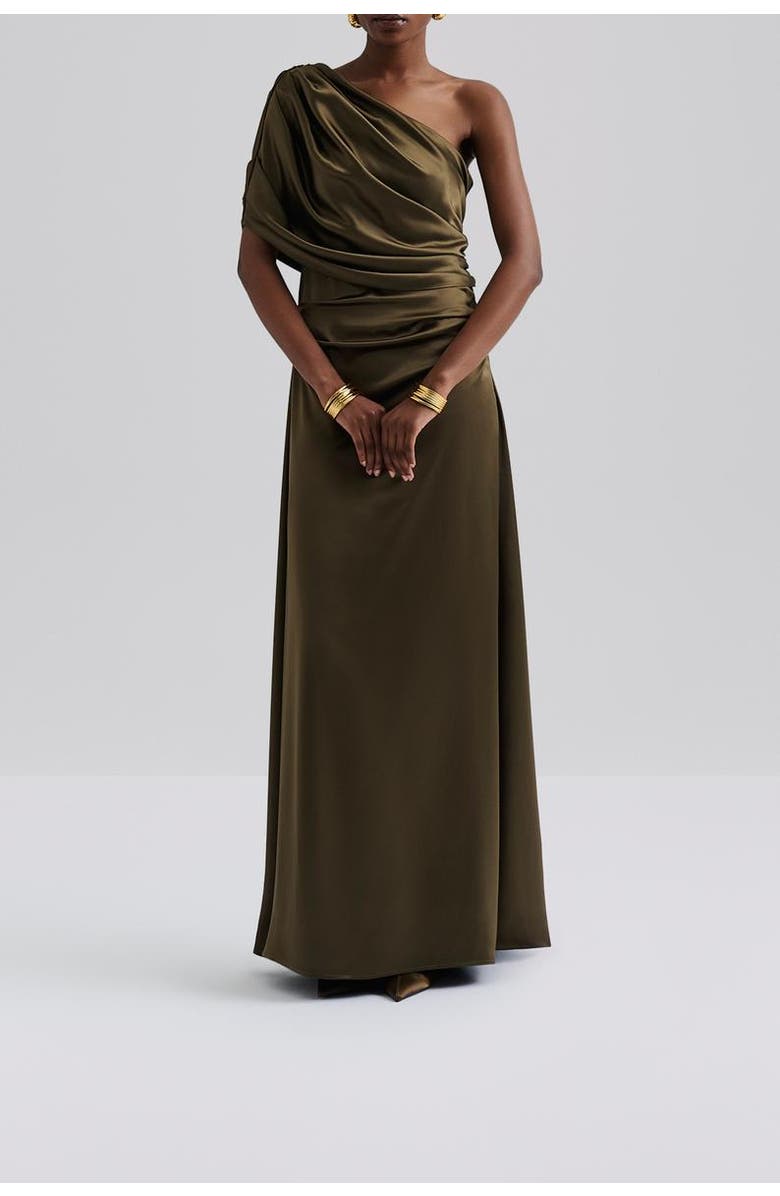 Malina Cassia Draped Fitted Maxi Dress, Alternate, color, Olive