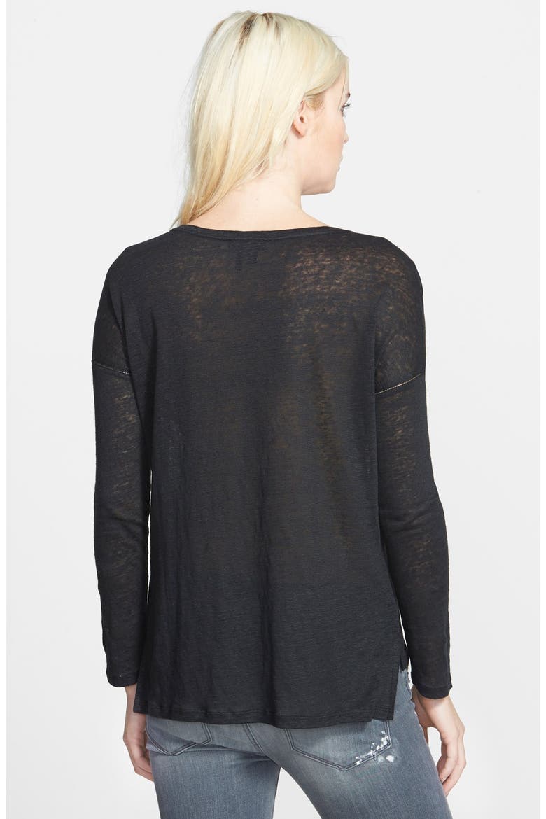 Denim 'Tati' Ladder Stitch Linen Top, Alternate, color, BLACK