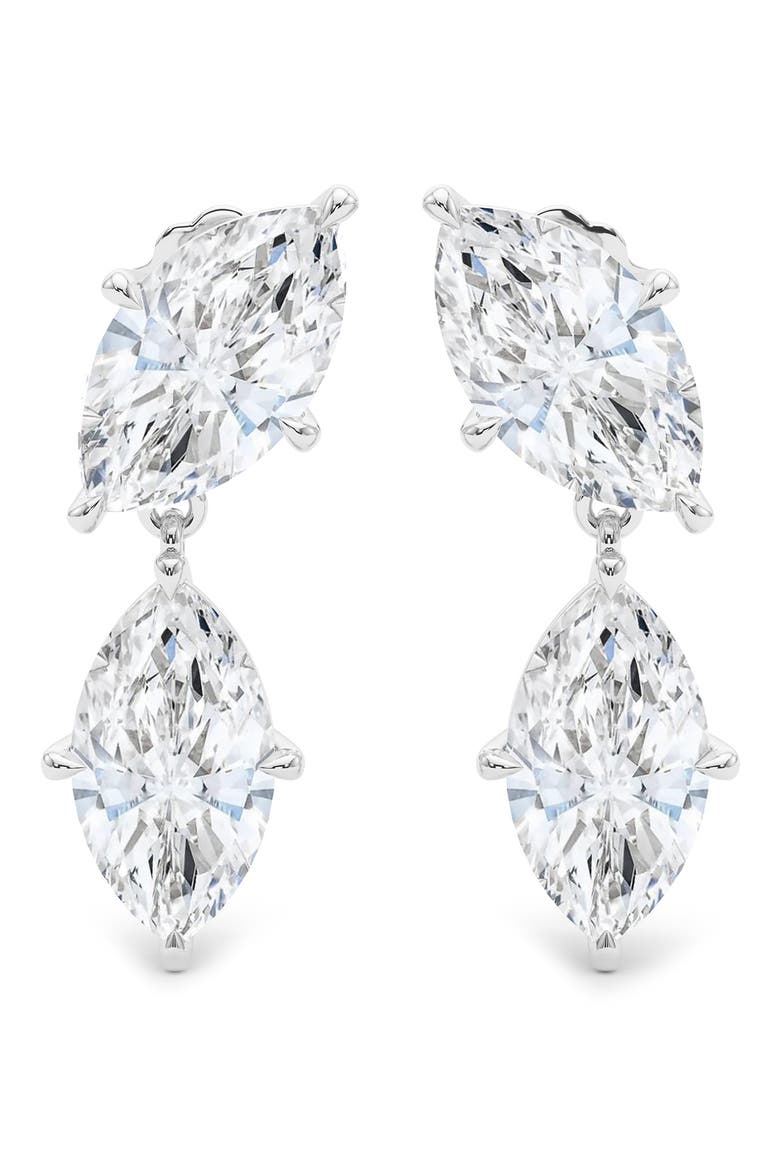 Lab Grown Diamond Twin Marquise Cut Drop Earrings, Main, color, 18K WHITE GOLD