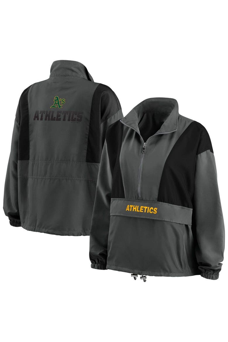 Women's WEAR by Erin Andrews Charcoal Oakland Athletics Packable Half-Zip Jacket, Main, color, Charcoal
