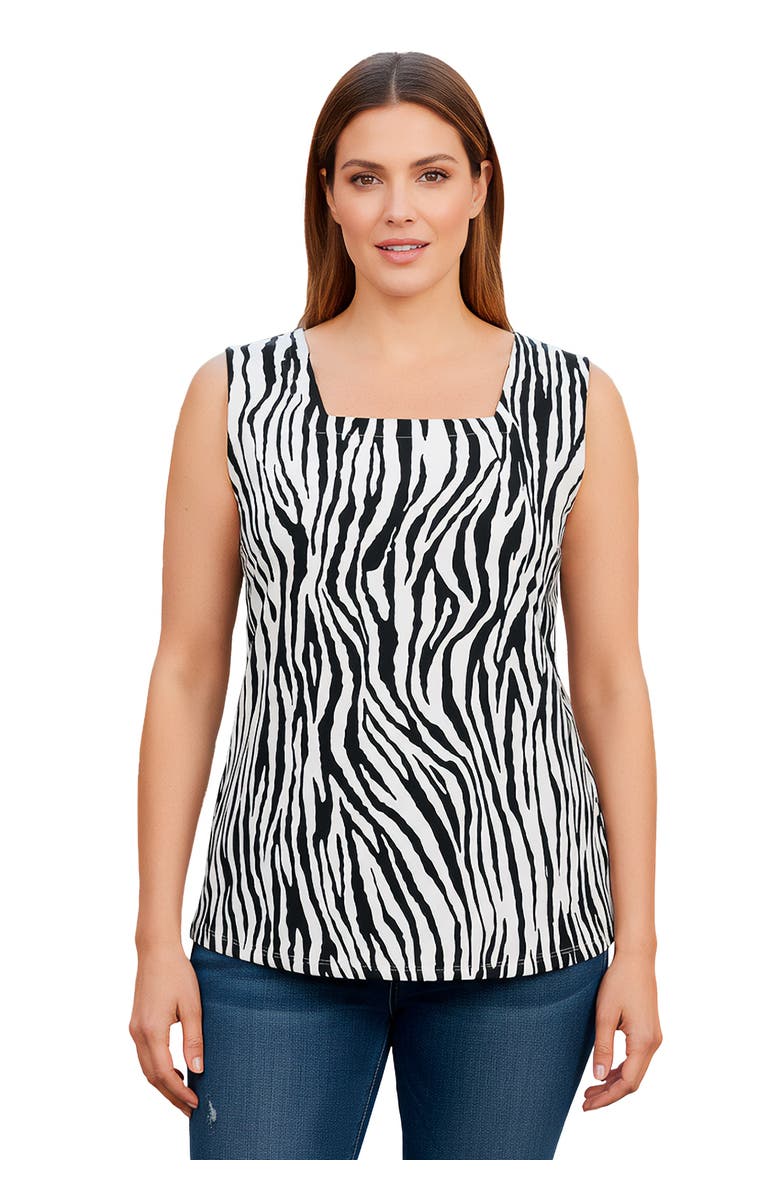 Jessica London Stretch Cotton Square Neck Tank, Main, color, Black Zebra