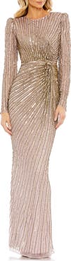 Mac Duggal Embellished Puff Sleeve Side Knot Gown