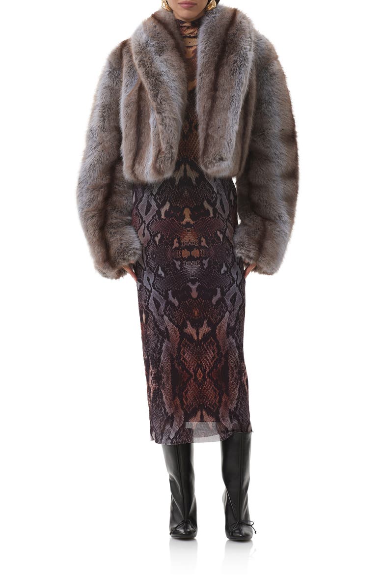 Stephanie Stripe Faux Fur Jacket, Main, color, LILAC BROWN
