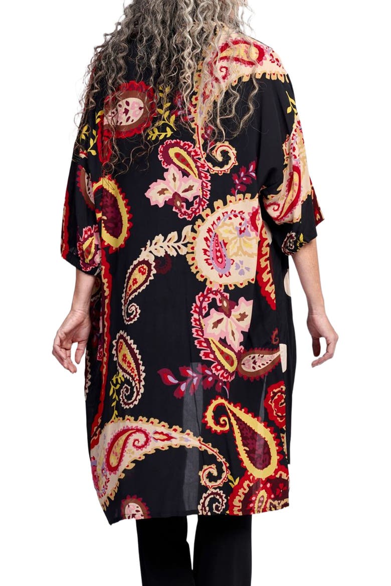 Fiesta print kimono inspired long light jacket, Alternate, color, Black Paisley Print