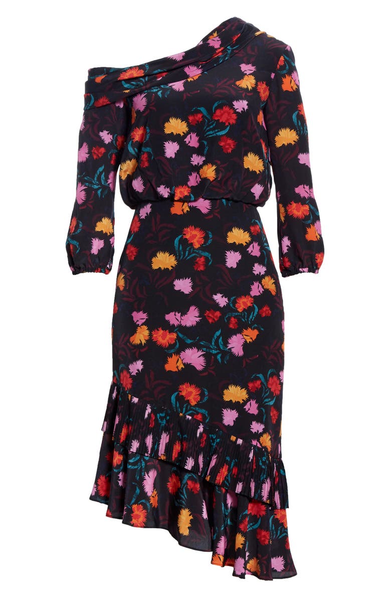 SALONI Lexie Floral Print Silk Off the Shoulder Dress, Alternate, color, 