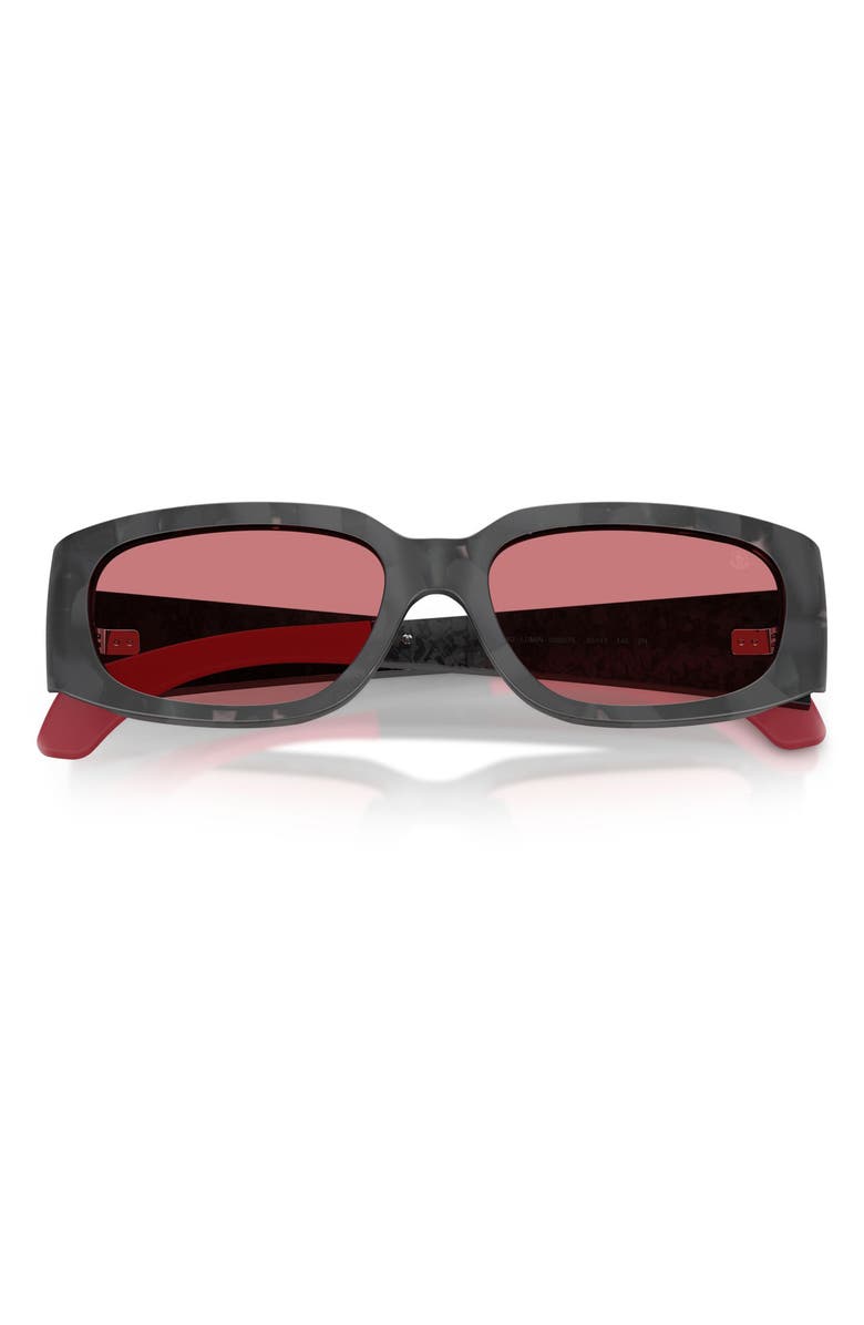Moncler Lumin 55mm Rectangular Sunglasses, Alternate, color, Dark Regolith / Red Solid