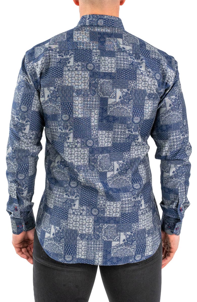 Maceoo Einstein Jacqvosaic Grey Contemporary Fit Cotton Blend Button-Up Shirt, Alternate, color, Grey