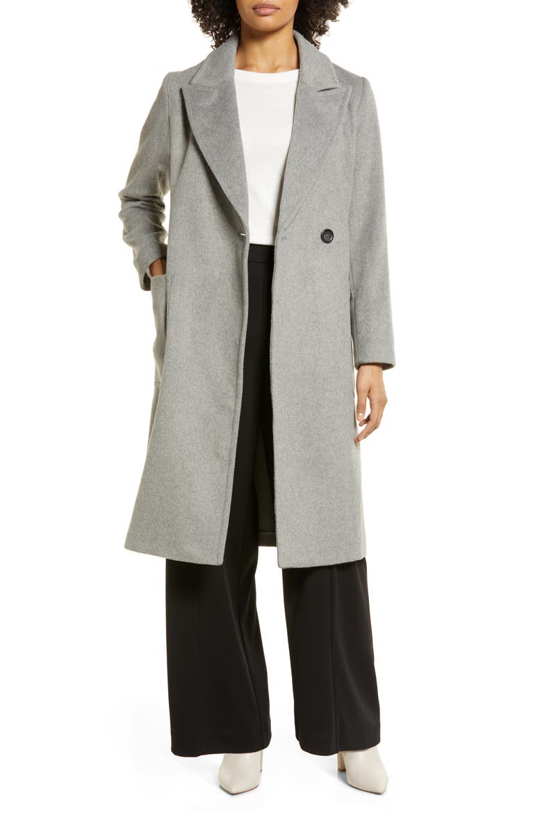 Belted Longline Coat, Main, color, GREY LIGHT HEATHER