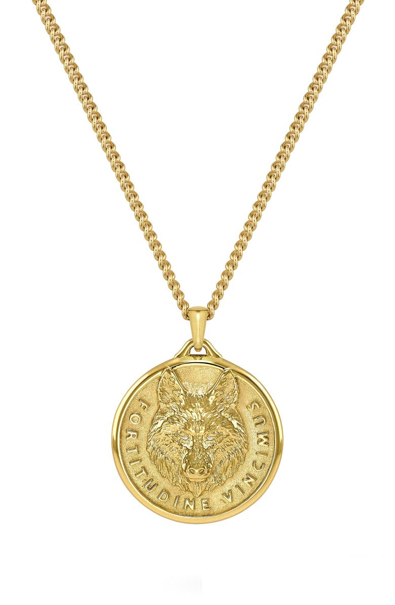 Vincero Wolf Medallion Pendant Necklace, Main, color, Gold