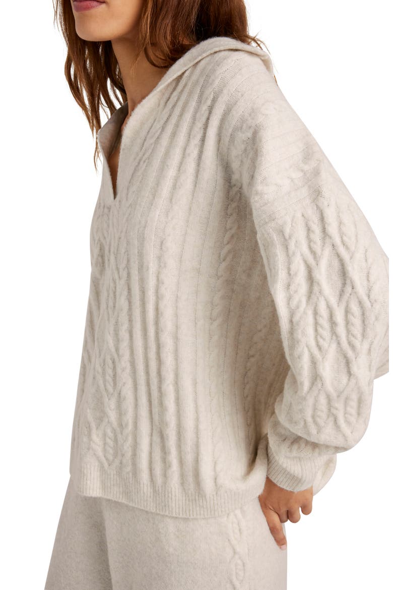 Stassi Cable Polo Sweater, Alternate, color, OAT HEATHER