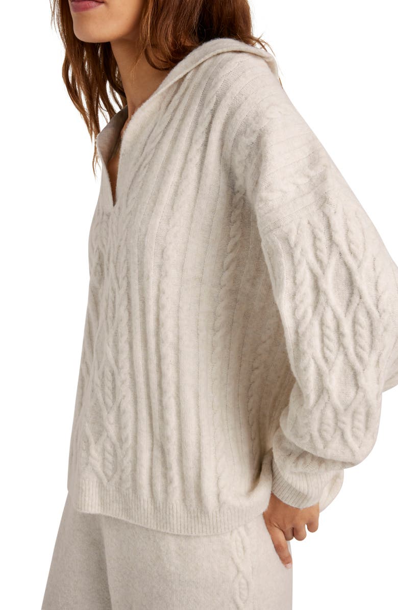 Splendid Stassi Cable Polo Sweater, Alternate, color, Oat Heather
