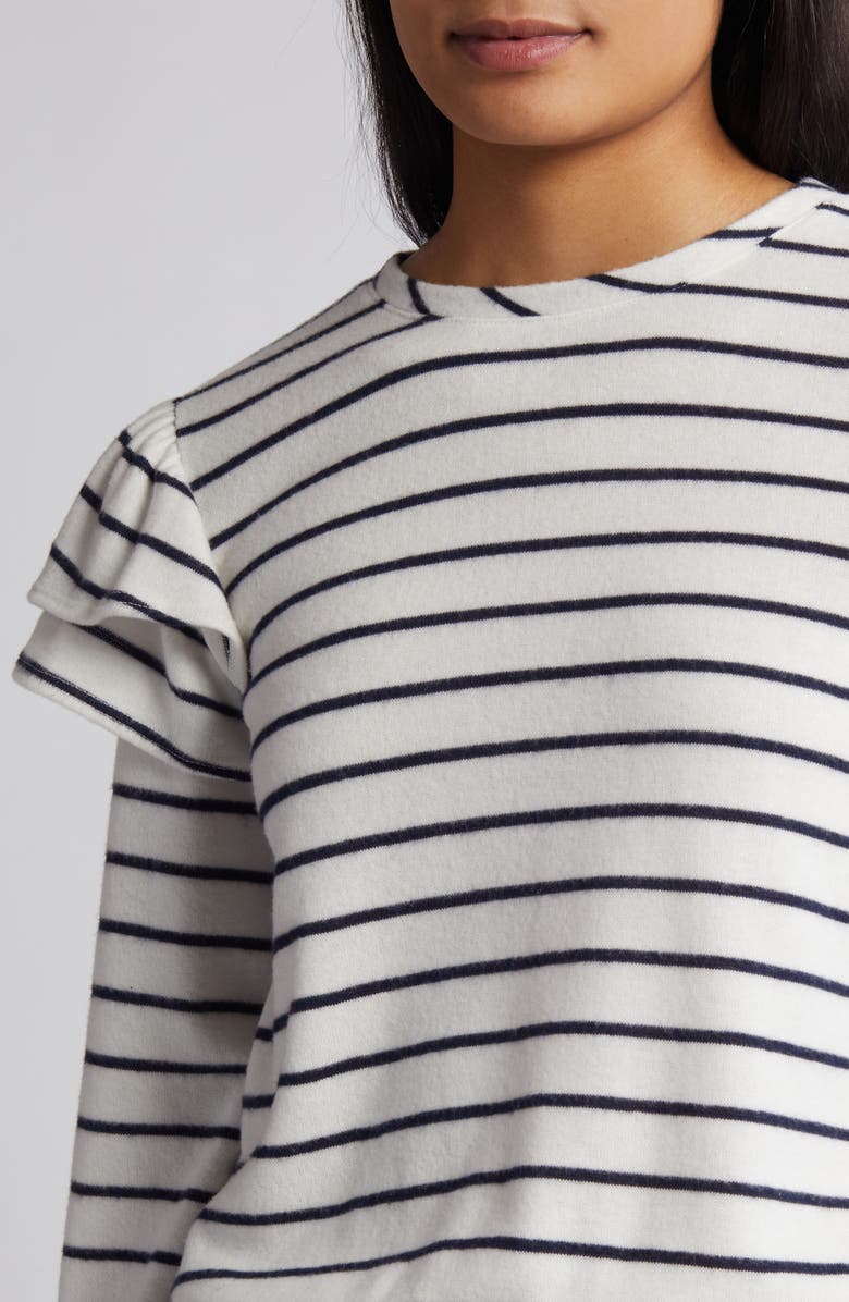 Caslon<sup>®</sup> Stripe Ruffle Shoulder Sweatshirt Top, Alternate, color, Ivory Cloud-Navy Bailey Stripe