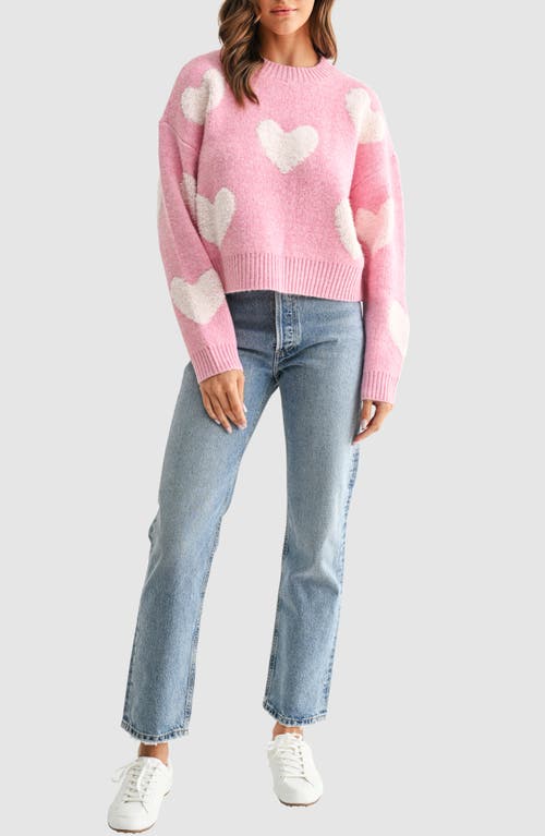 Lush Heart Crewneck Sweater In Pink