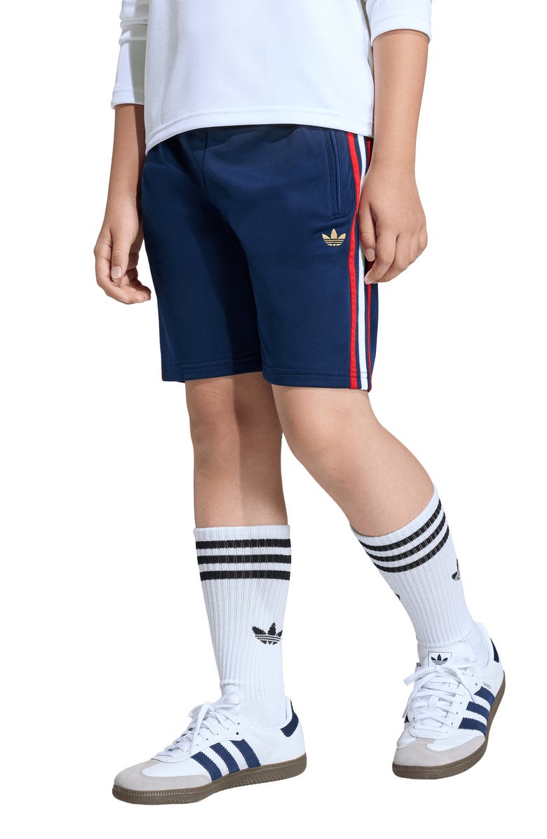 adidas Originals Kids' Firebird Recycled Polyester Shorts, Alternate, color, Night Indigo/ Dark Gold