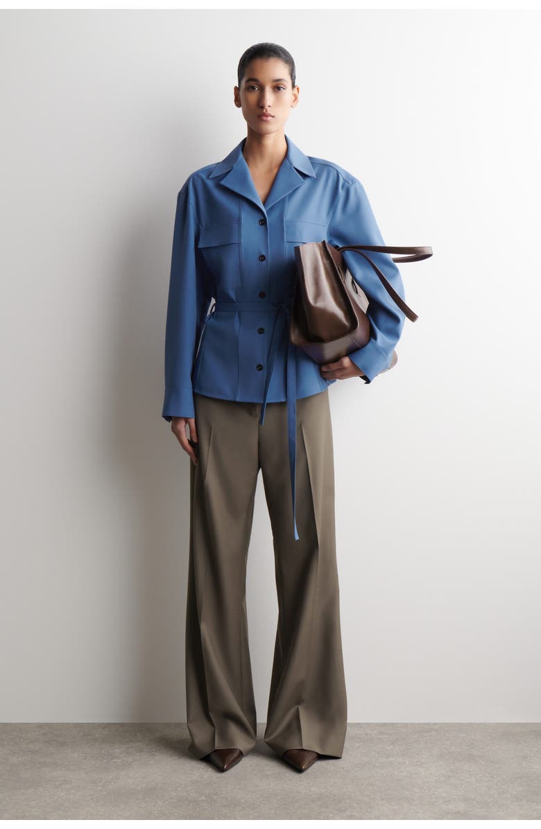 COS Belted Merino Wool Blend Utility Shirt, Alternate, color, Blue