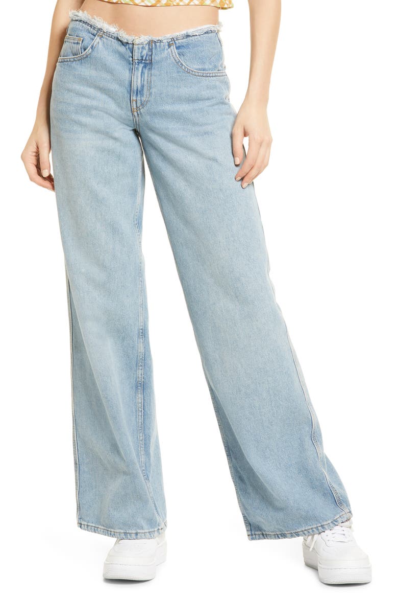 Puddle Raw Waist Low Rise Flare Jeans, Main, color, LIGHT VINTAGE/ BLEACH